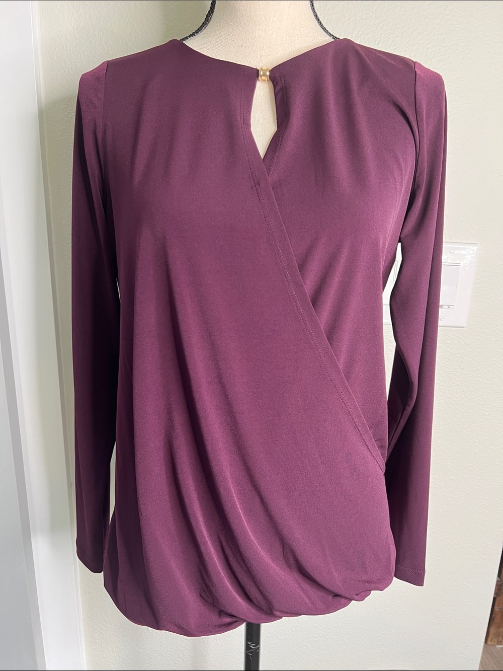 Ivanka Trump Long-Sleeve Wrap Front Top Plum